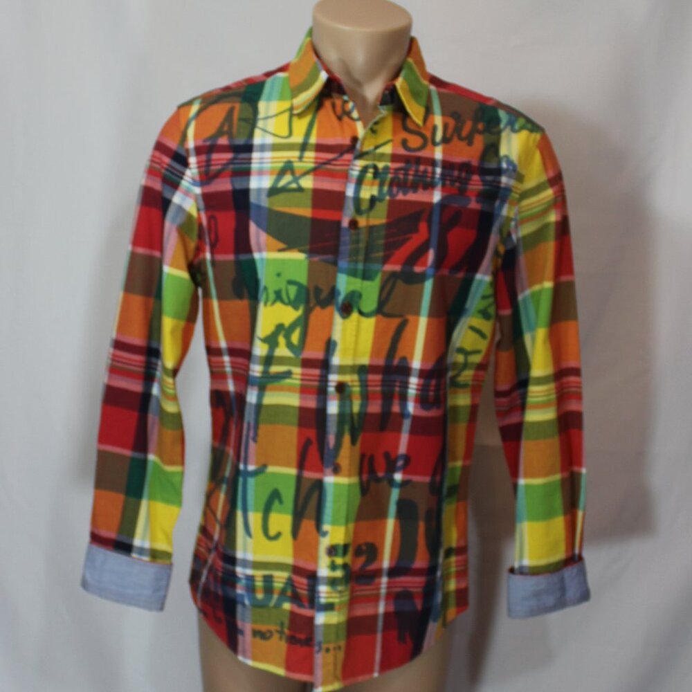 Desigual Men  casual dress shirt long sleeve button up Check Plaid size Medium